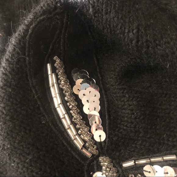 Inspiration Brand Silk & Angora SZ Large Black sequin detailed Black Cap sleeve - Picture 15 of 16